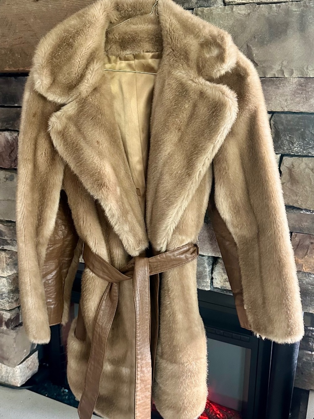 Rare Vintage 1970s London Leathers by Lilli Ann Faux Fur Coat with Genuine Leath